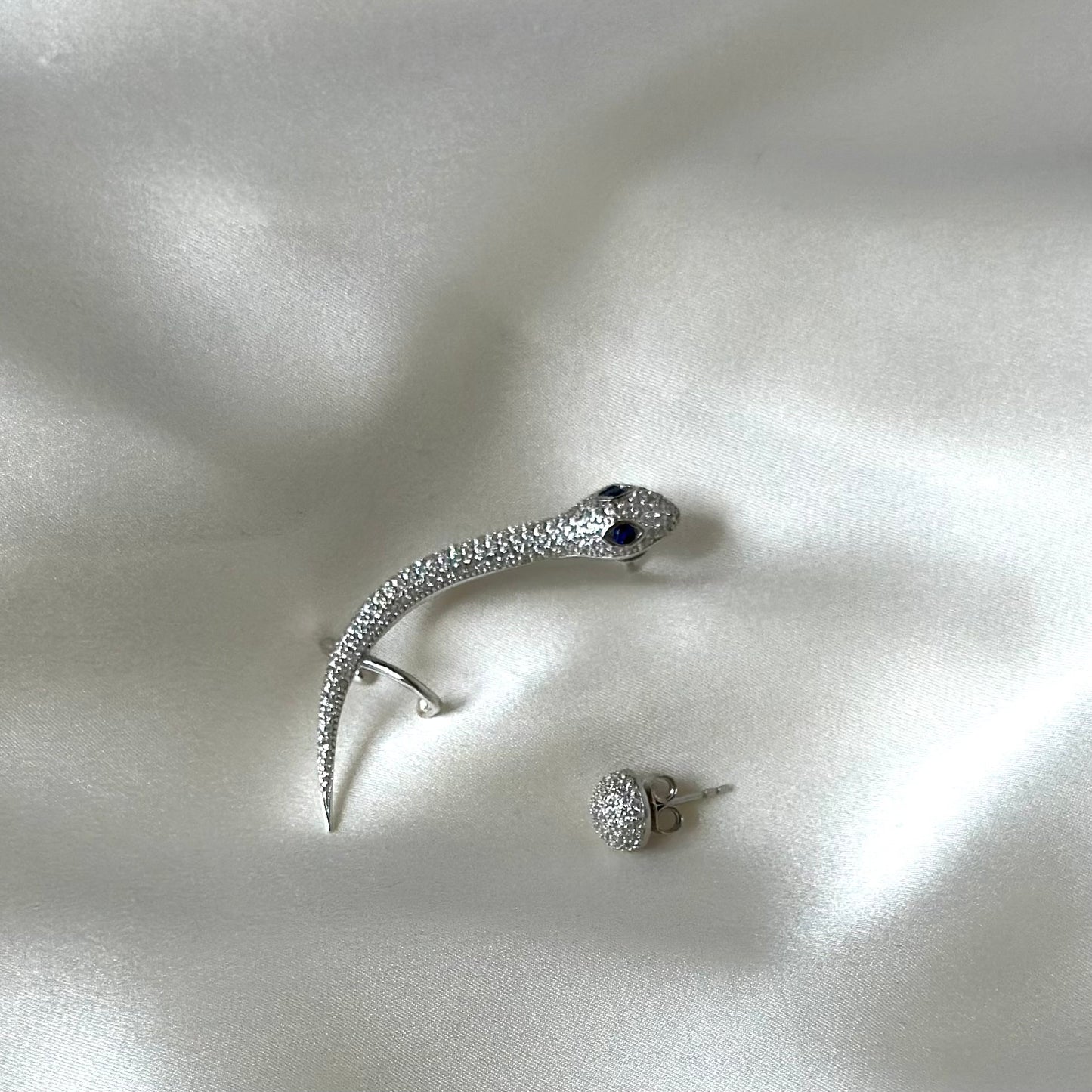 Orecchini in argento con zirconi Ear Cuff design a serpente