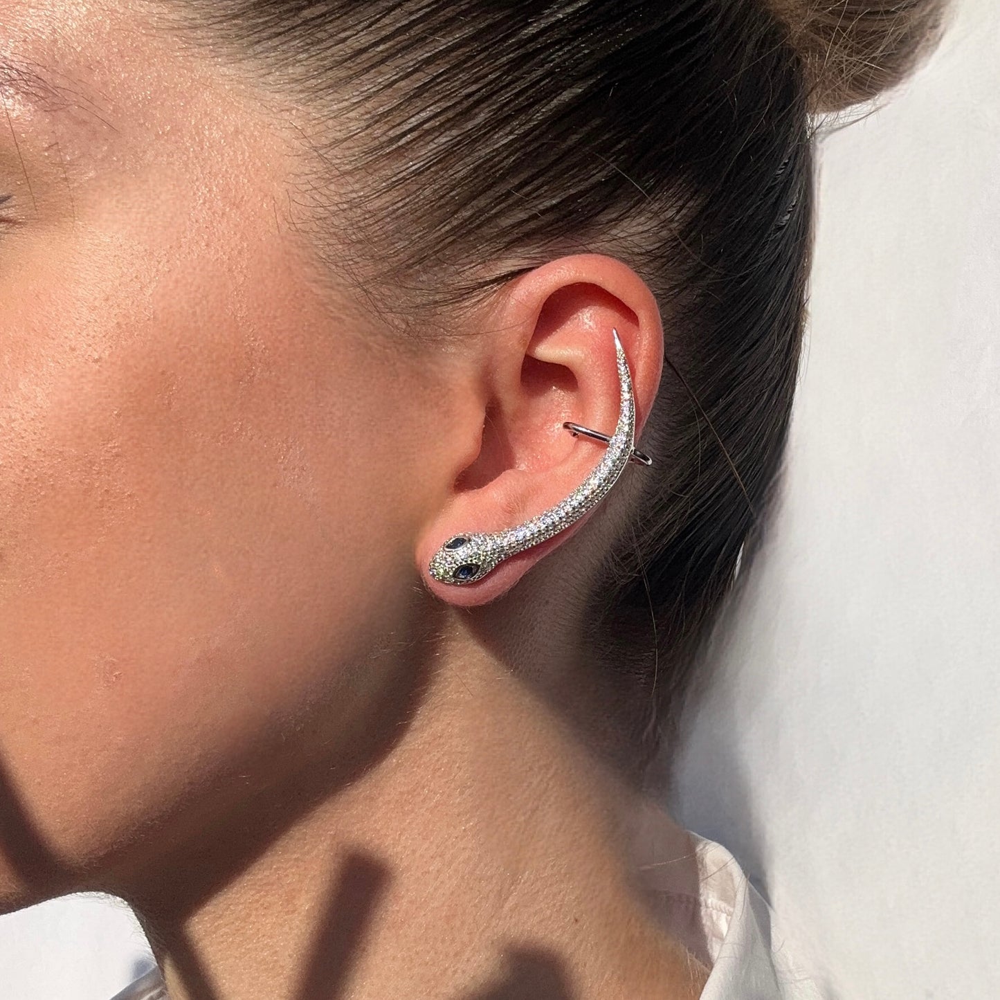 Orecchini in argento con zirconi Ear Cuff design a serpente