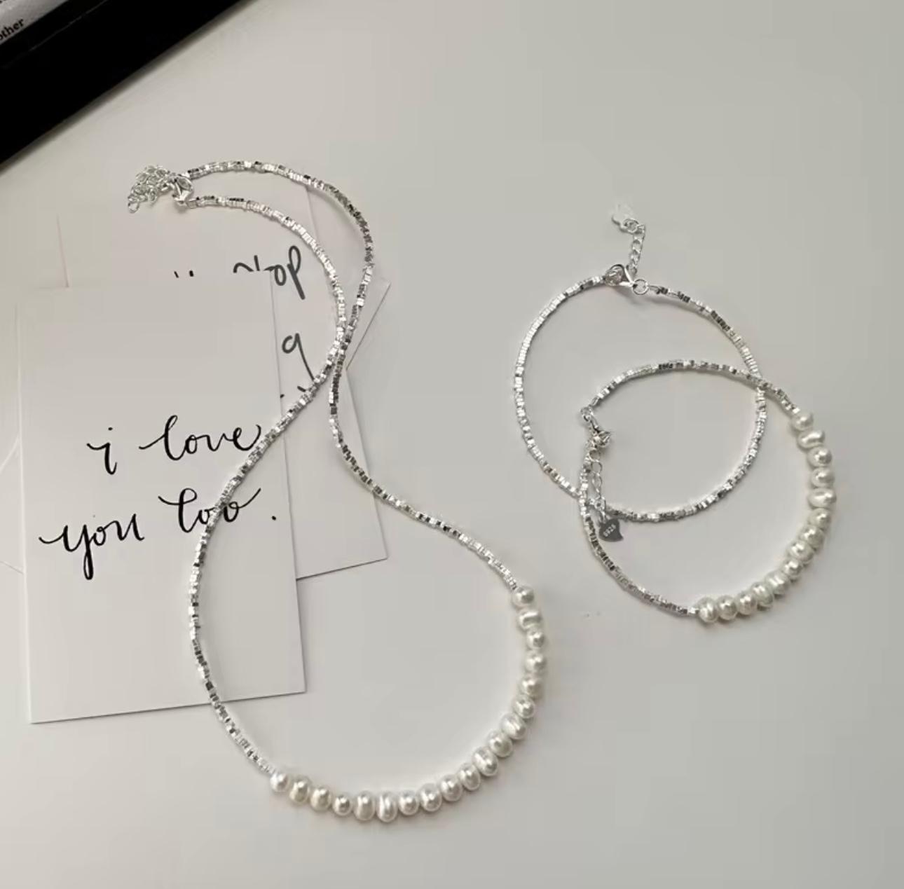 Set collana e bracciale argento 925 con Perle d'acqua dolce vintage e perle geometriche