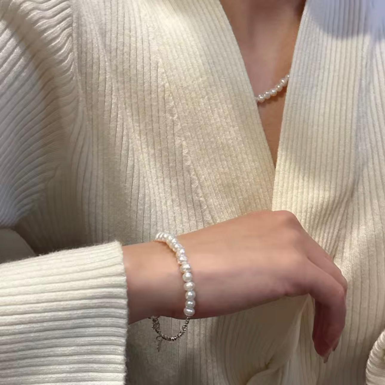 Set collana e bracciale argento 925 con Perle d'acqua dolce vintage e perle geometriche