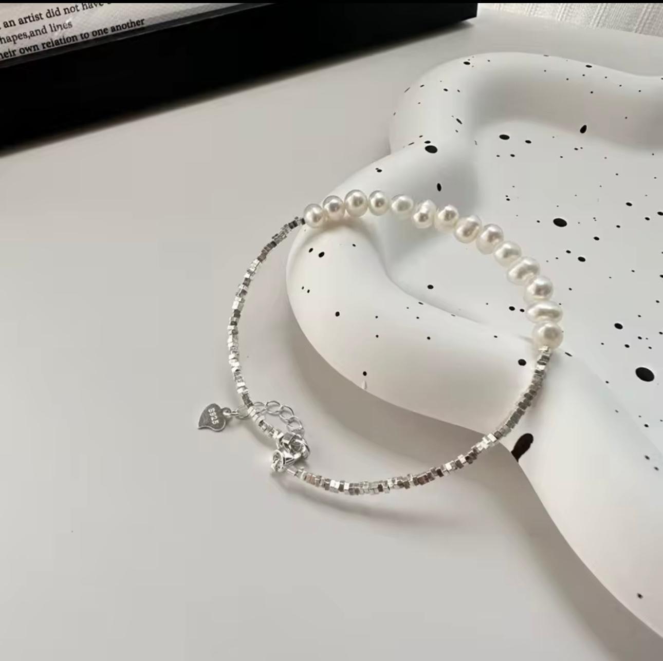 Set collana e bracciale argento 925 con Perle d'acqua dolce vintage e perle geometriche