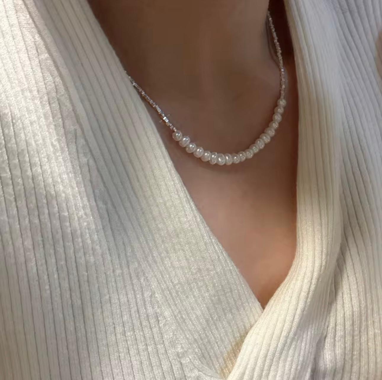 Set collana e bracciale argento 925 con Perle d'acqua dolce vintage e perle geometriche