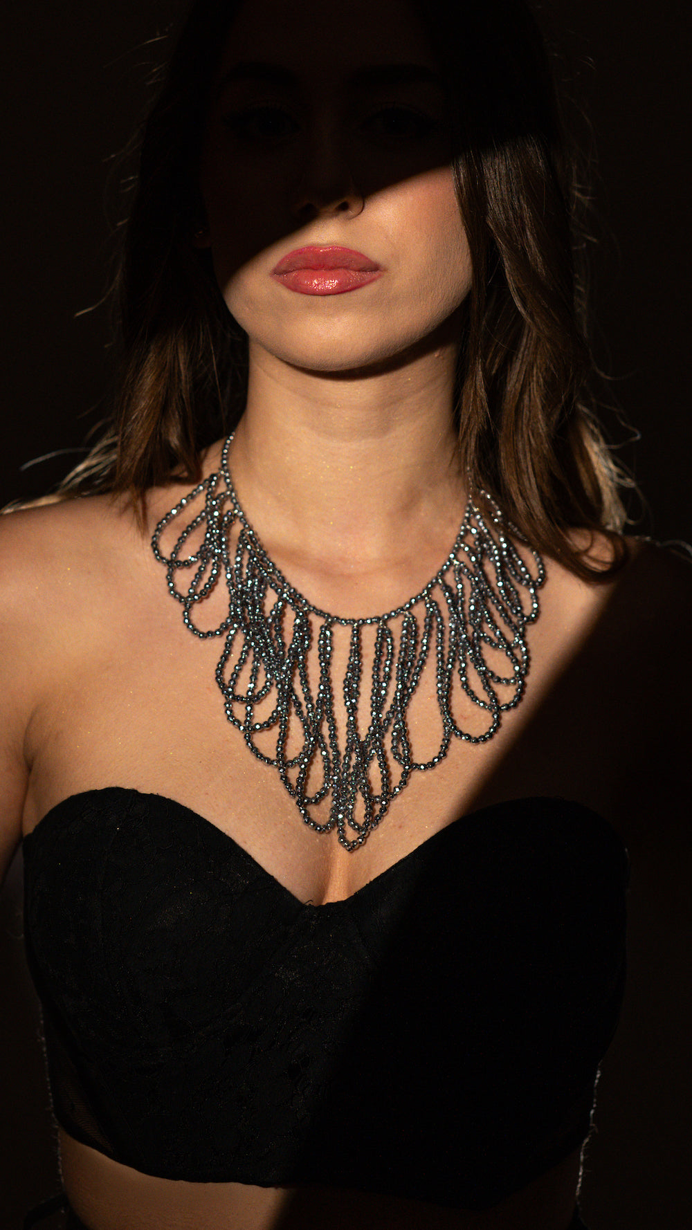 Collana artigianale a Cascata in Argento con Pietre di Ematite