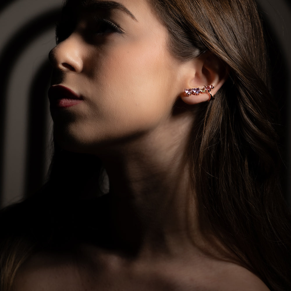 Orecchini in argento placcato oro rosa con pietre preziose a forma di cuore Ear Cuff