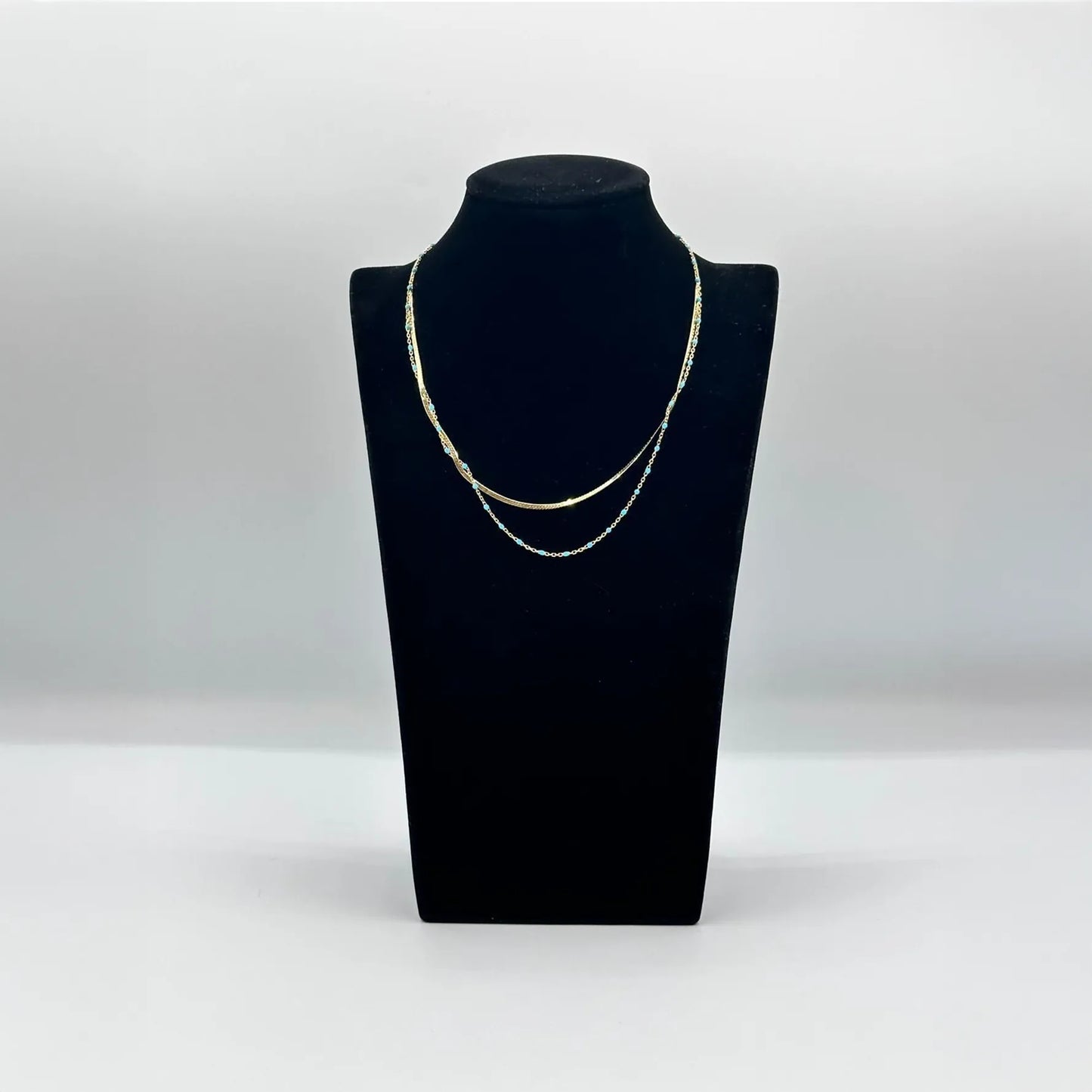 Collana doppia placcata oro con pietre azzurre