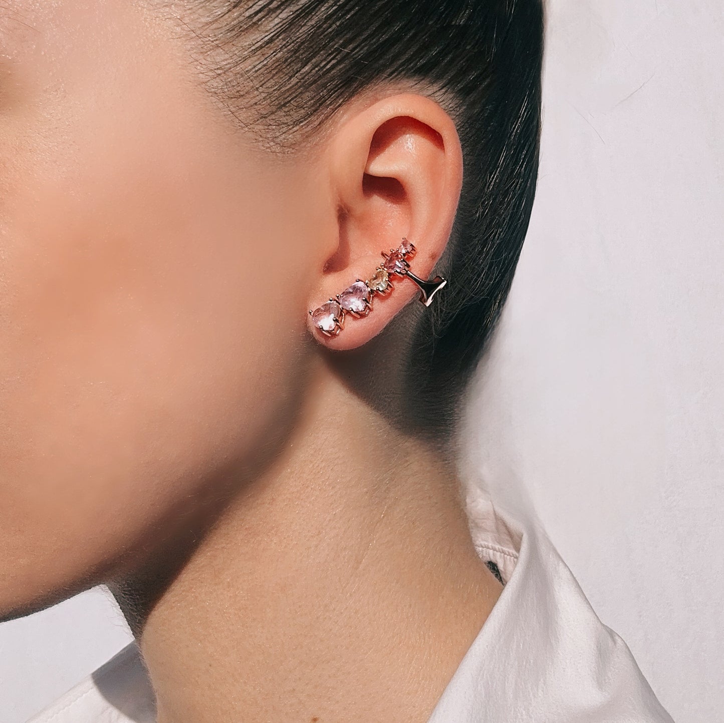 Orecchini in argento placcato oro rosa con pietre preziose a forma di cuore Ear Cuff - Elite Bijoux