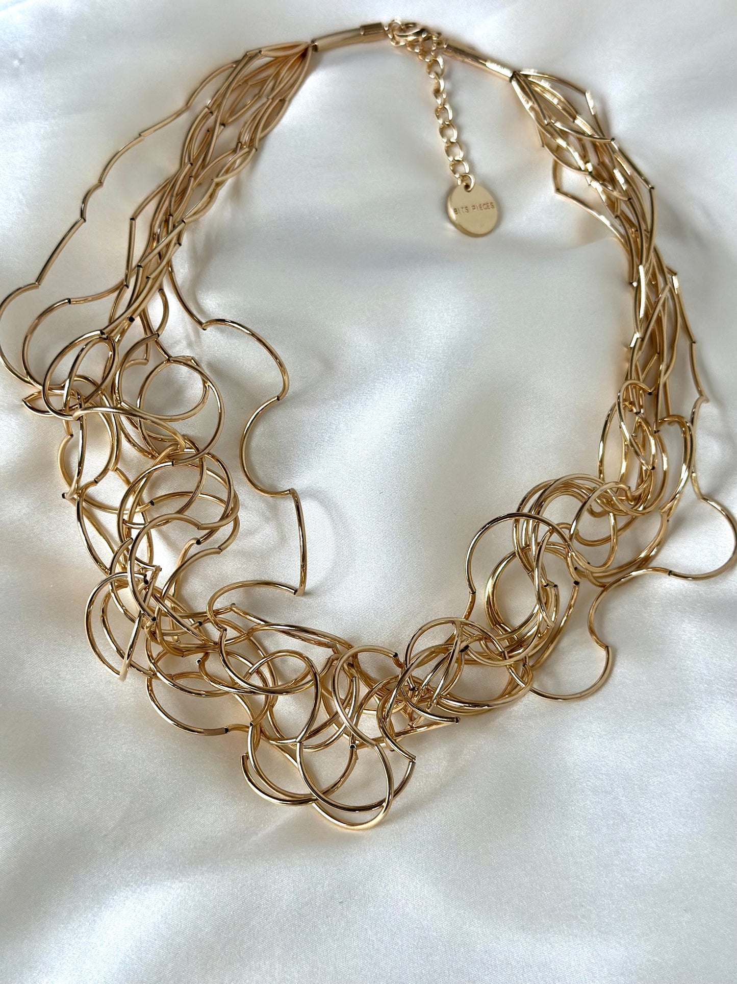 Collana artigianale in argento galvanizzata oro design intrecciato irregolare - Bits Pieces