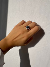Handmade silver ring with emerald stone and zircons