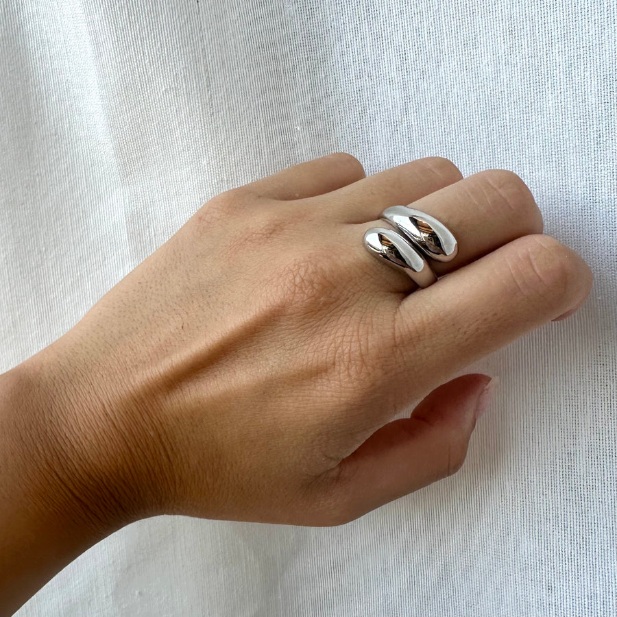Handmade sterling silver double circular design ring