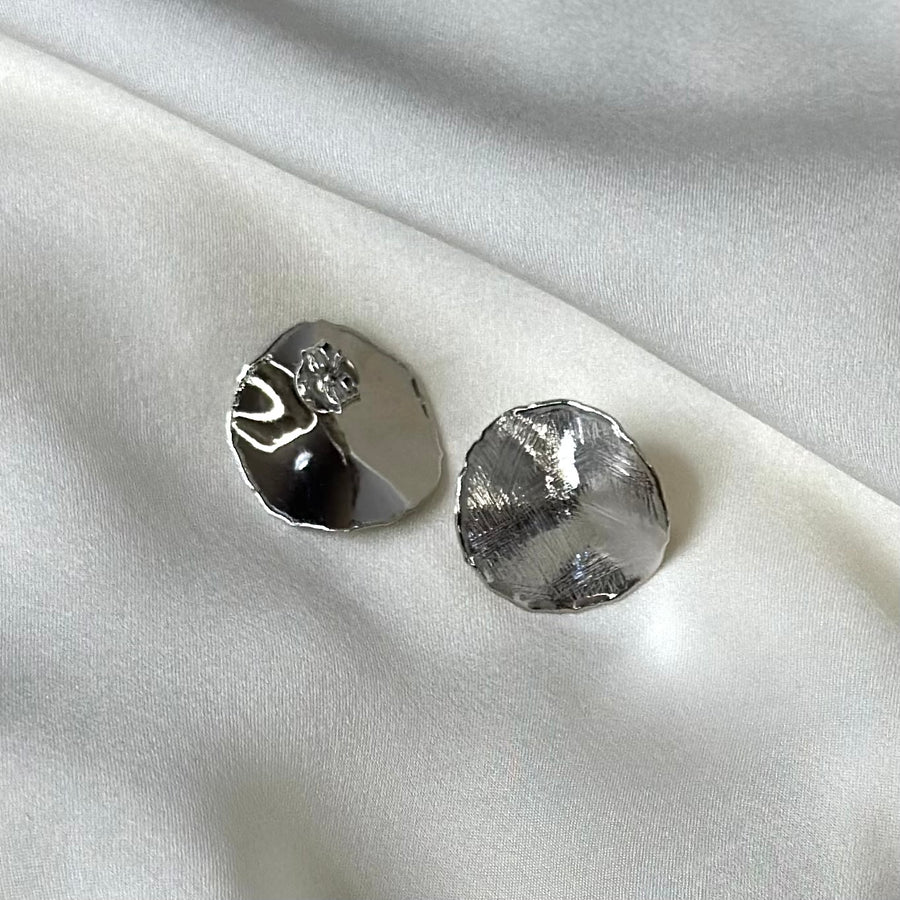Handmade sterling silver irregular round earrings
