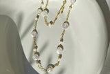 Handmade long silver necklace with natural freshwater pearls
