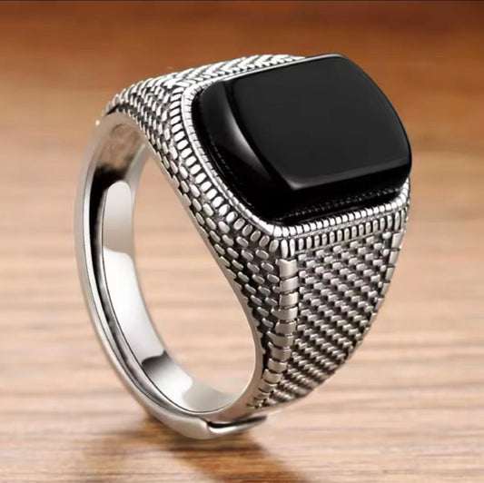 Anello classico agata nera