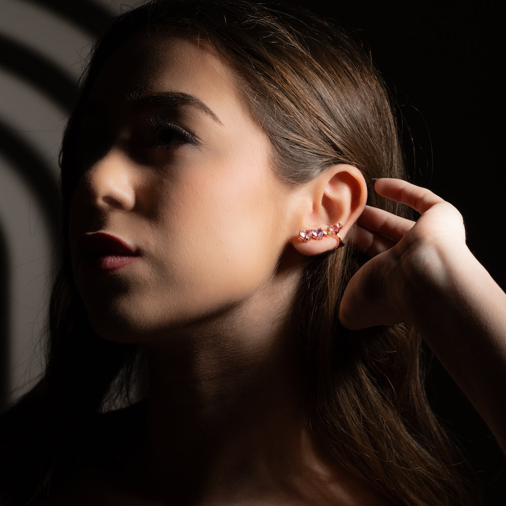 Orecchini in argento placcato oro rosa con pietre preziose a forma di cuore Ear Cuff