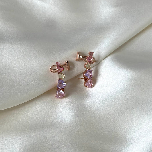 Orecchini in argento placcato oro rosa con pietre preziose a forma di cuore Ear Cuff - Elite Bijoux