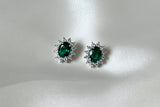 Handmade silver earrings with emerald green ruby and zircons